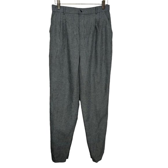 Vintage 90s Black Grey Houndstooth Plaid High Waist Trouser Pants Medium